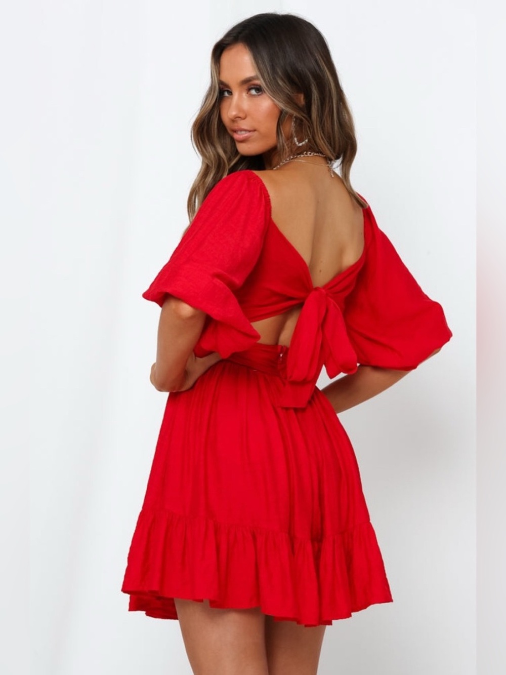Red Mini Ruffle Dress - Picture 3 of 6